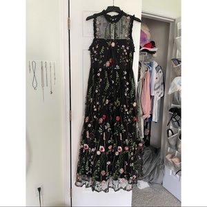 Juniors Embroidered Mesh Ruffled Gown Prom Dress